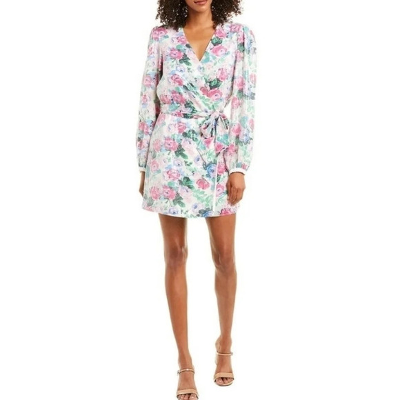 Wayf Dresses & Skirts - Wayf Loretta floral sequin long sleeve wrap dress summer spring XSmall